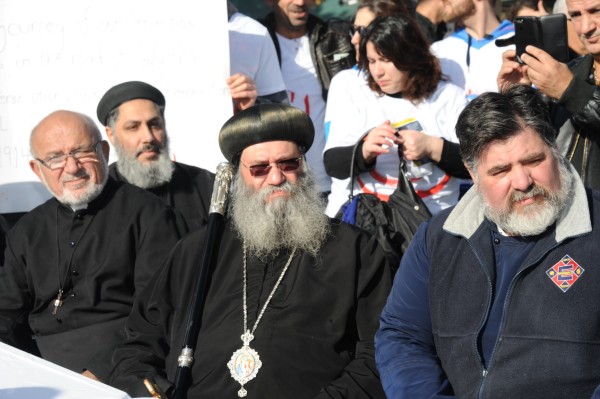 Fr Emmanuel Lykopandis on right next to Bishop Suriel of the Coptic Church in Victoria